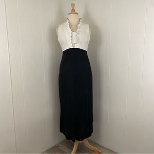Vintage 70s 80s Colorblock Ruffle V-Neck Sleeveless Midi Dress‎